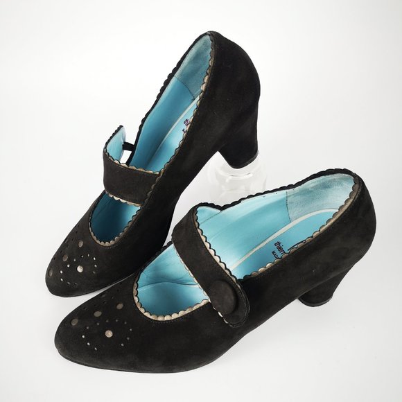 Thierry Rabotin Size 38 /US 7.5 Italian Black Suede Ryder Mary Jane Heels - Picture 2 of 8